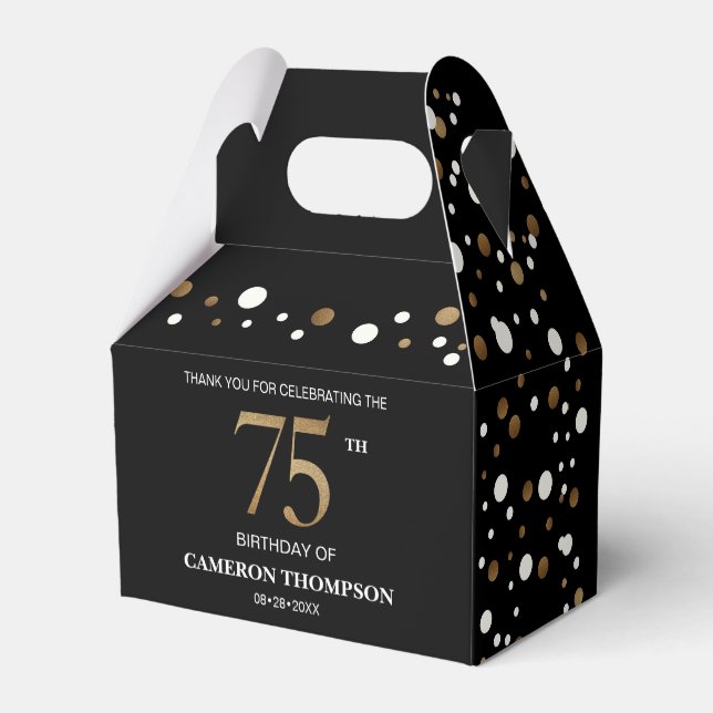 Caixinha De Lembrancinhas Classy Confetti Dourado Black 75 anos (Verso)