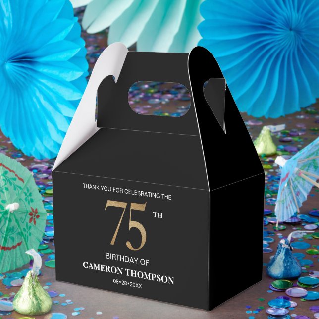 Caixinha De Lembrancinhas Classy Sleek Black Gold 75th birthday (Festa)