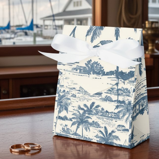 Caixinha De Lembrancinhas Coastal Toile Pattern Dusty Blue Wedding (Coastal Toile Pattern Dusty Blue Wedding Favor Boxes)
