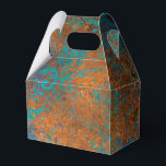 Caixinha De Lembrancinhas Cobre Grunge Pátina e Turquesa<br><div class="desc">Deslumbrante caixa de favores vintage em azul turquesa e cobre com padrão damasco e acentos de aqua.</div>