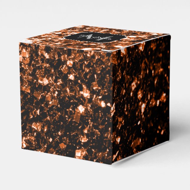 Caixinha De Lembrancinhas Cobre marrom bronze falso brilha centelha Monogram (Frente)