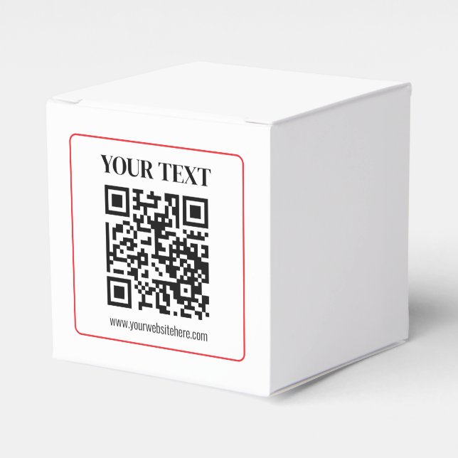 Caixinha De Lembrancinhas Código QR simples preto e branco com borda vermelh (Frente)