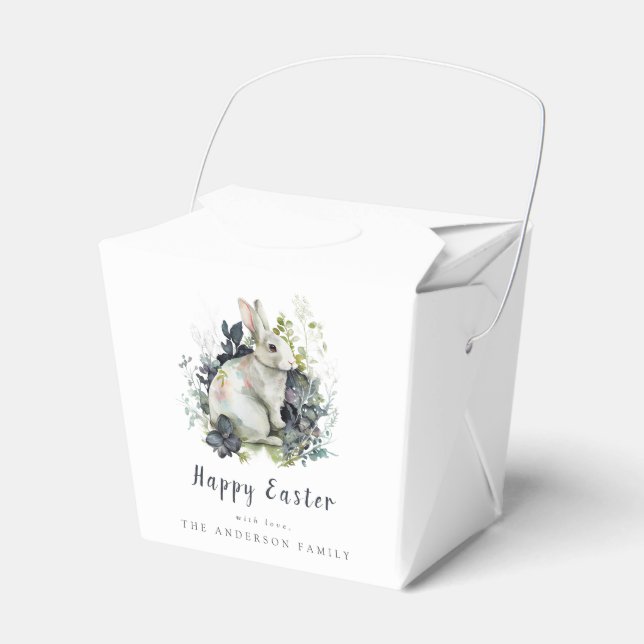 Caixinha De Lembrancinhas Coelhinho de Páscoa Floral de Aquarela (Frente)