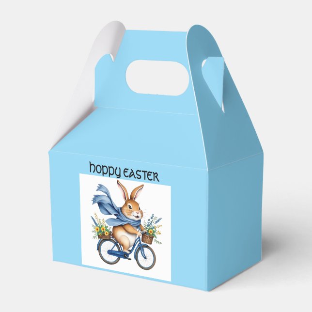 Caixinha De Lembrancinhas coelho da páscoa alegre de bicicleta azul (Frente)
