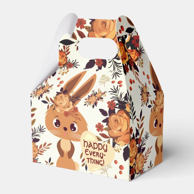 Caixinha De Lembrancinhas Coelho de Páscoa de Chocolate Marrom Floral Saltit (Verso)