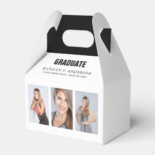 Caixinha De Lembrancinhas Colagem de Fotos de Graduação Preta e Branco