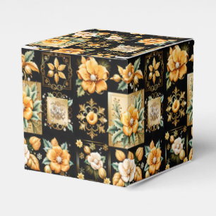 Caixinha De Lembrancinhas Colagem de Natal com Flores Douradas e Brancas