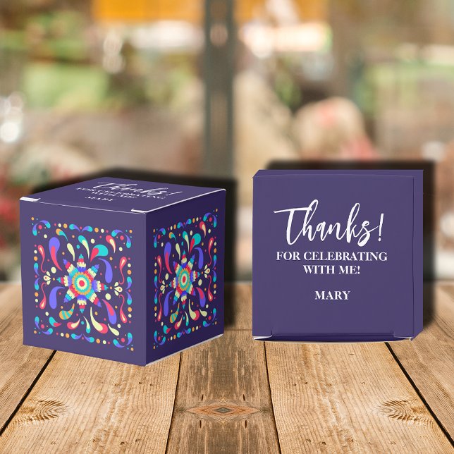 Caixinha De Lembrancinhas Colorida Fiesta Birthday Blue (2" square colorful fiesta blue favor boxes, your message on the top.)