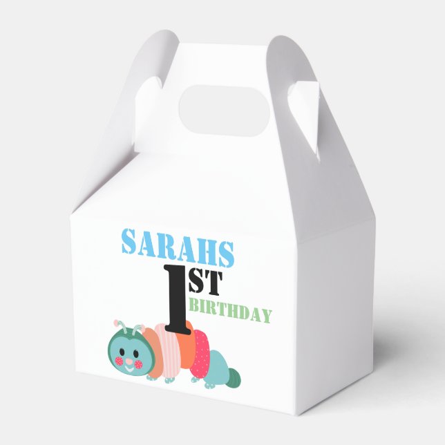 Caixinha De Lembrancinhas Colorida Lagarta Primeiro Aniversário (Frente)