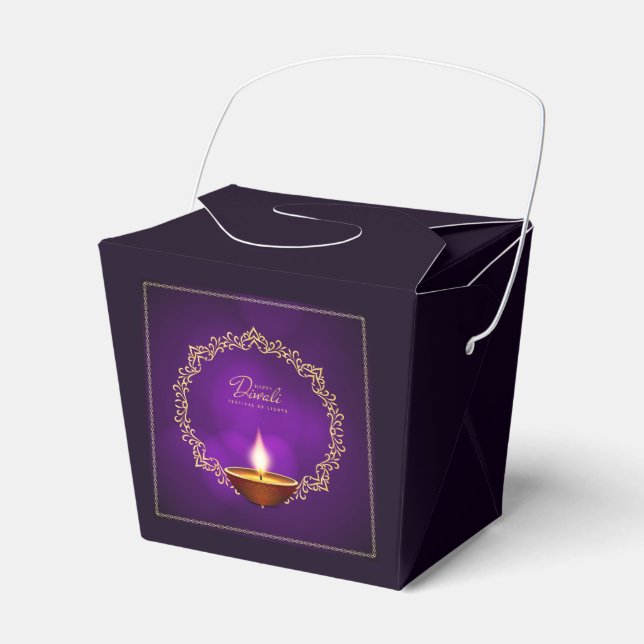 Caixinha De Lembrancinhas Combinação de Happy Diwali Purple (Frente)