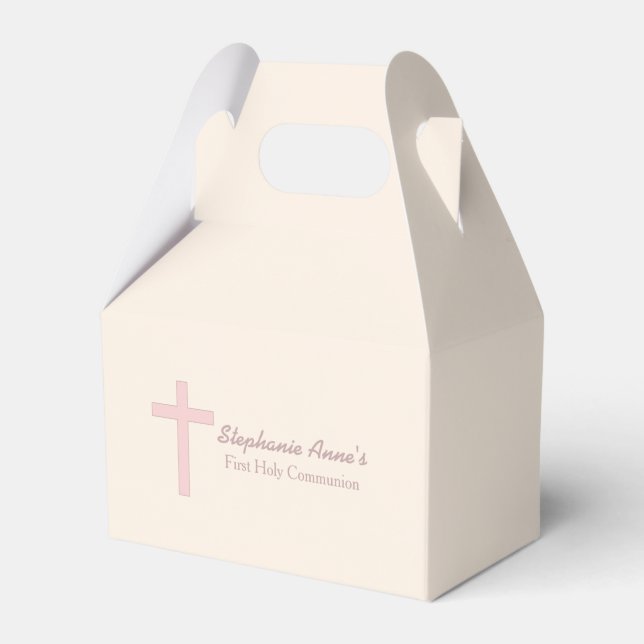Caixinha De Lembrancinhas Communion Pastel Pink Cross (Frente)