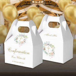 Caixinha De Lembrancinhas Confirmação de Rótulo Dourado Floral em Aquarela