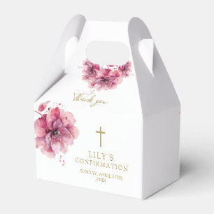 Caixinha De Lembrancinhas Confirmação Floral de Cor de Água Rosa Elegante