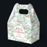 Caixinha De Lembrancinhas Cookie Greenery de Moldura de Natal<br><div class="desc">Projetado para coordenar com a minha coleção de botânicos de Natal. Esta caixa de favor apresenta o meu padrão original de cor d'água verde em tons de vermelho e verde com as palavras Feliz Natal em uma tipografia tendenciosa escrita à mão. Personalize com as palavras Obrigado com os nomes e...</div>