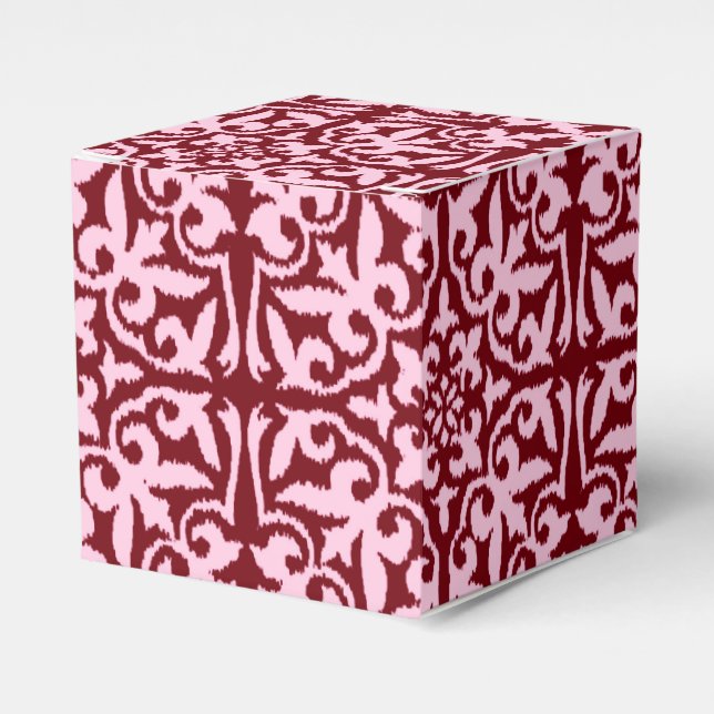 Caixinha De Lembrancinhas Cor damasco Ikat - Borgonha e Rosa (Frente)
