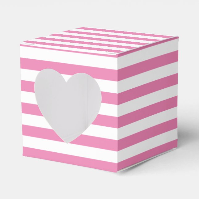 Caixinha De Lembrancinhas Cor-de-rosa-chic e branco-riscado (Frente)