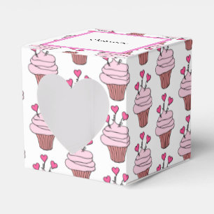 Caixinha De Lembrancinhas Coração de Cupcakes Cor-de-Rosa e Brancos 2