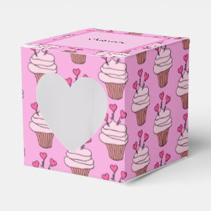 Caixinha De Lembrancinhas Coração dos Cupcakes Cor-de-Rosa e Branco