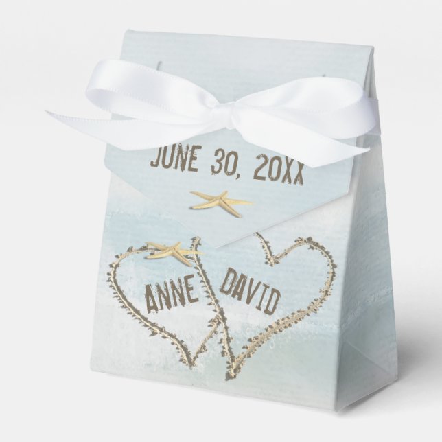 Caixinha De Lembrancinhas Corações de Areia em Aquarela com Starfish (Frente)