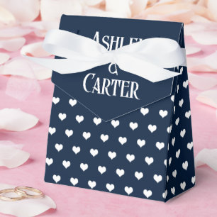 Caixinha De Lembrancinhas Corações de Casamento Brancos em Azul Naval