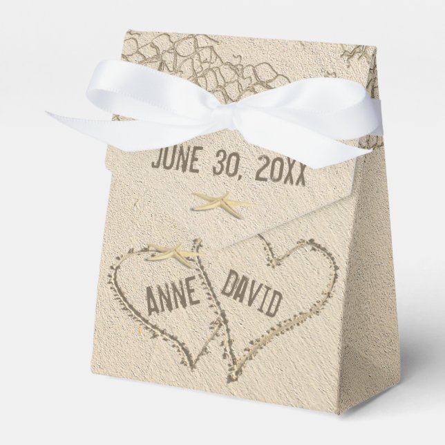 Caixinha De Lembrancinhas Corações de Casamento de Praia com Citação (Frente)