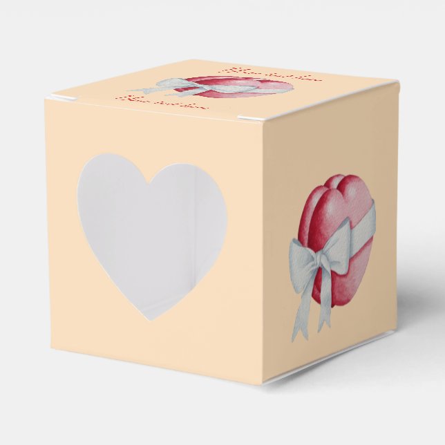Caixinha De Lembrancinhas Corações vermelhos amarrados com fita branca para  (Frente)