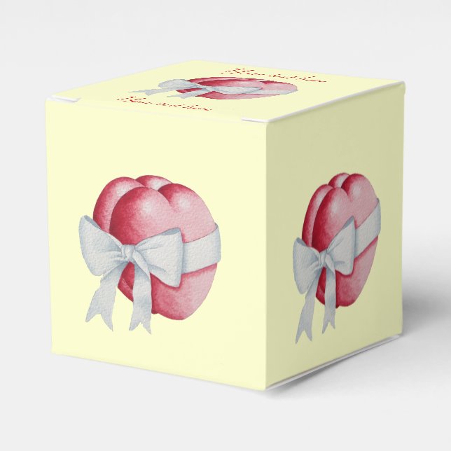 Caixinha De Lembrancinhas corações vermelhos amarrados com laços brancos par (Frente)