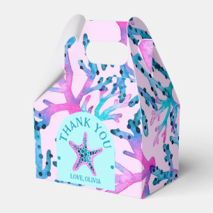 Caixinha De Lembrancinhas Coral de aquarelas e Starfish, cor-de-rosa e turqu
