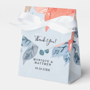 Caixinha De Lembrancinhas Coral e Dusty Blue Floral Casamento Obrigado