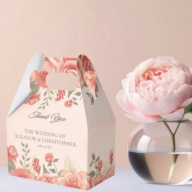 Caixinha De Lembrancinhas Coral Floral Romântico Casamento de Jardins (Criador carregado)