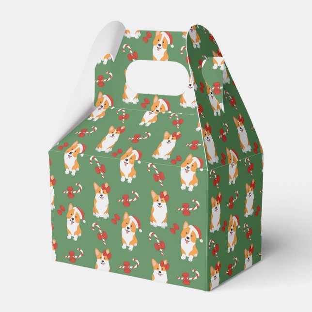 Caixinha De Lembrancinhas Corgi Christmas Candy Cane Pattern (Frente)