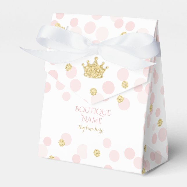 Caixinha De Lembrancinhas Coroa de Princesa Glitter Rosa Confetes Pontos Dou (Frente)