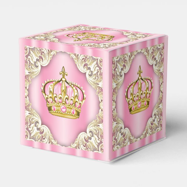 Caixinha De Lembrancinhas Coroa de Princesa Rosa e Dourada Elegante (Verso)