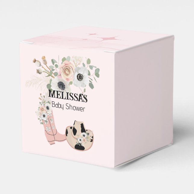 Caixinha De Lembrancinhas Cotocos Rosa de Cowgirl Ocidental Personalizados (Frente)