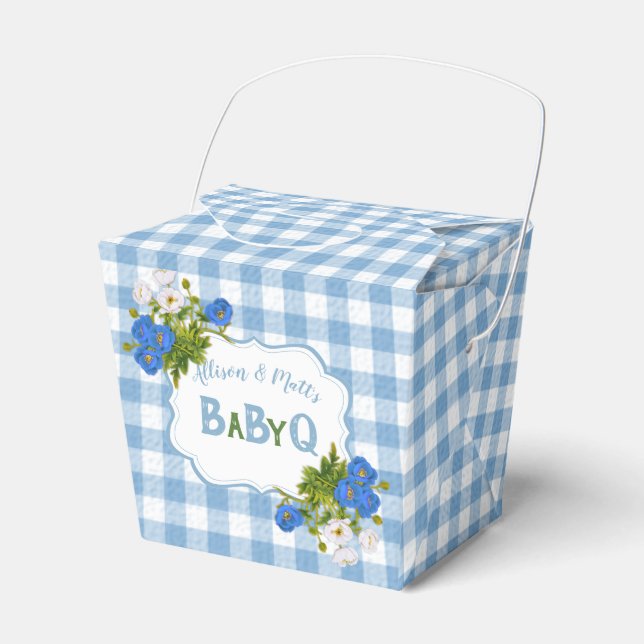 Caixinha De Lembrancinhas Country Check Blue Gingham Flowers BabyQ CHURRASCO (Frente)