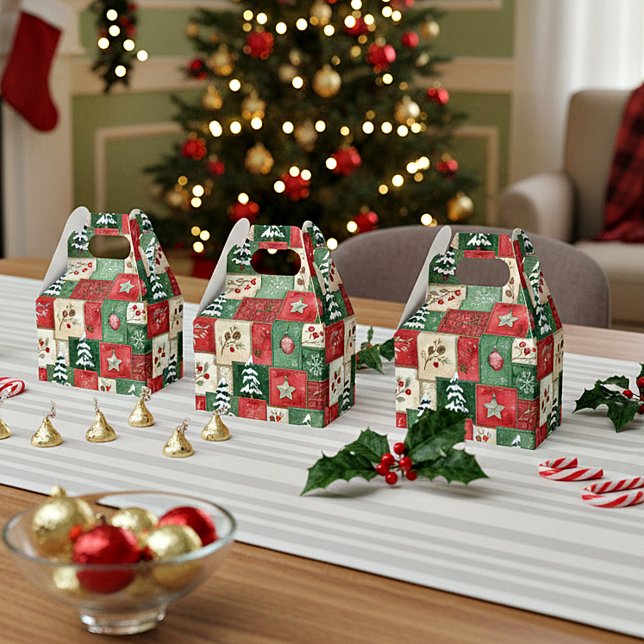 Caixinha De Lembrancinhas Country patchwork christmas pattern (Criador carregado)