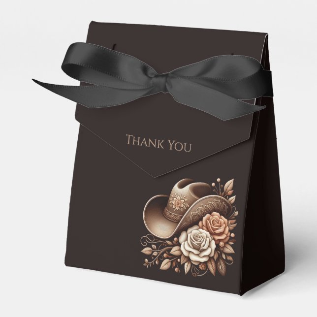 Caixinha De Lembrancinhas Country Western Cowgirl Hat com Flores (Frente)