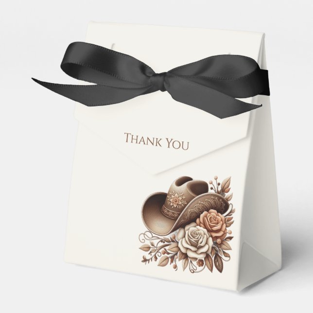 Caixinha De Lembrancinhas Country Western Cowgirl Hat com Flores (Frente)