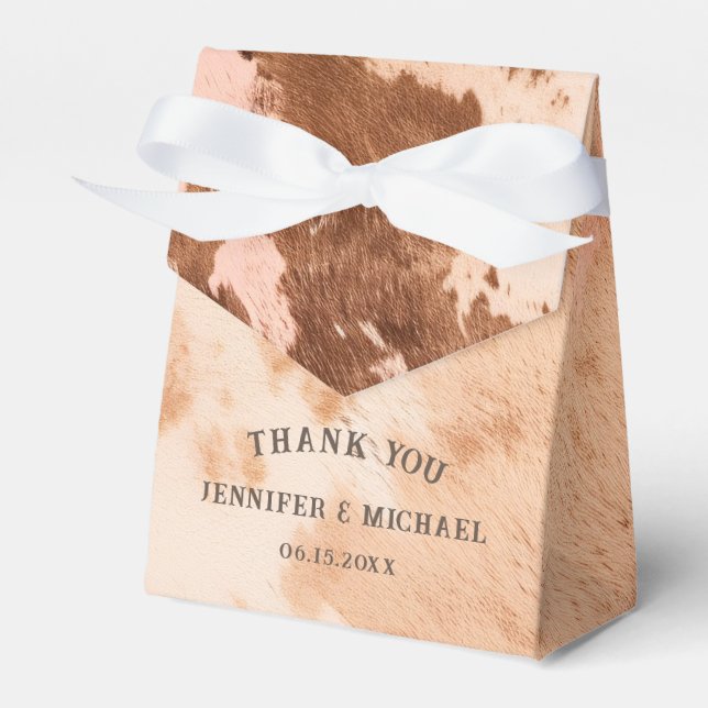 Caixinha De Lembrancinhas Cowhide Blush do Casamento Ocidental (Frente)