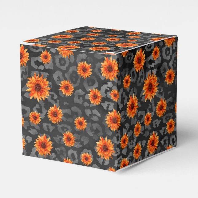 Caixinha De Lembrancinhas Crânios Laranja e Série de Girassóis Design 4 (Frente)
