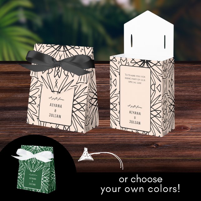 Caixinha De Lembrancinhas Creme Boho Único e Padrão Preto (Criador carregado)