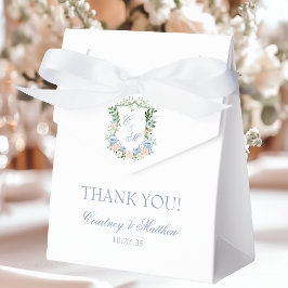Caixinha De Lembrancinhas Crest Floral Azul Empoeirado Obrigado