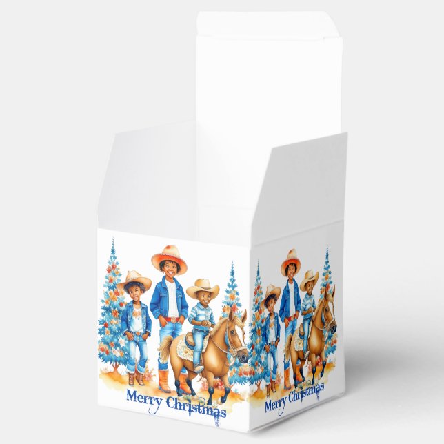 Caixinha De Lembrancinhas Crianças de vaqueiro preto com Feliz de cavalo (Aberto)