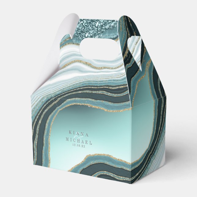 Caixinha De Lembrancinhas Crystal Agate Wedding Teal ID825 (Frente)