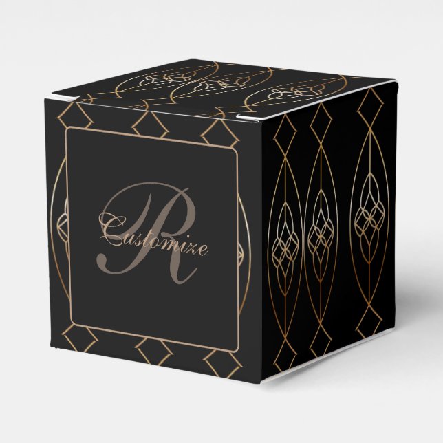 Caixinha De Lembrancinhas Cubo De Deco Preto E Dourado (Frente)