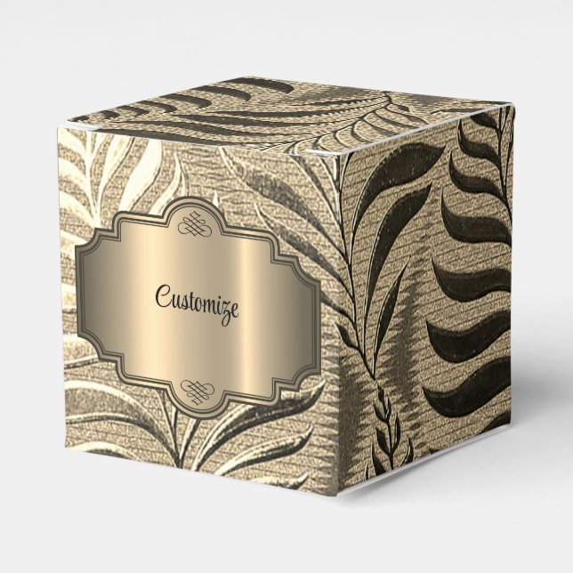 Caixinha De Lembrancinhas Cubo Dourado Folha Motif (Frente)