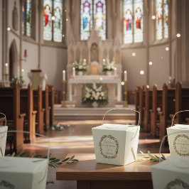 Caixinha De Lembrancinhas Custom Baptism Favor Box with Olive Wreath 