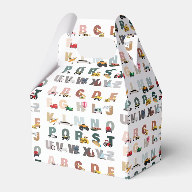 Caixinha De Lembrancinhas Cute Alphabet ABC Trucks, Veículos De Transporte (Frente)