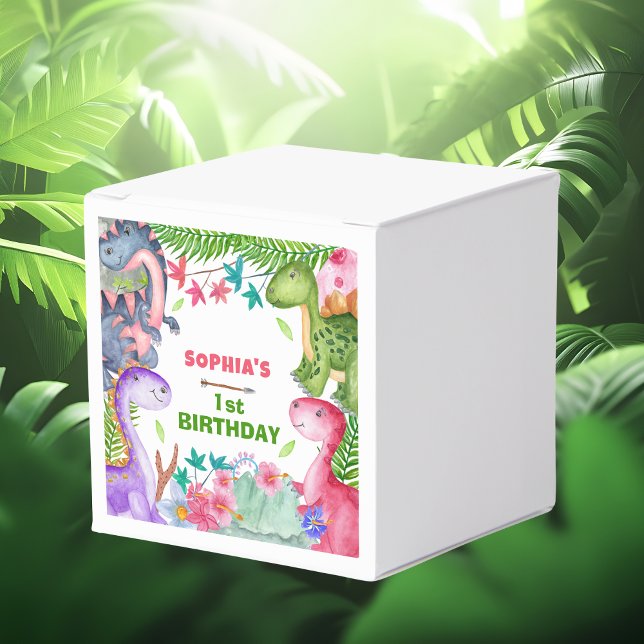 Caixinha De Lembrancinhas Cute Girl Dinosaur 1st Birthday Favor Box (Criador carregado)