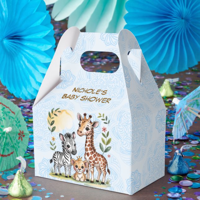 Caixinha De Lembrancinhas Cute Safari Animal Trio Boy Baby Shower (Festa)